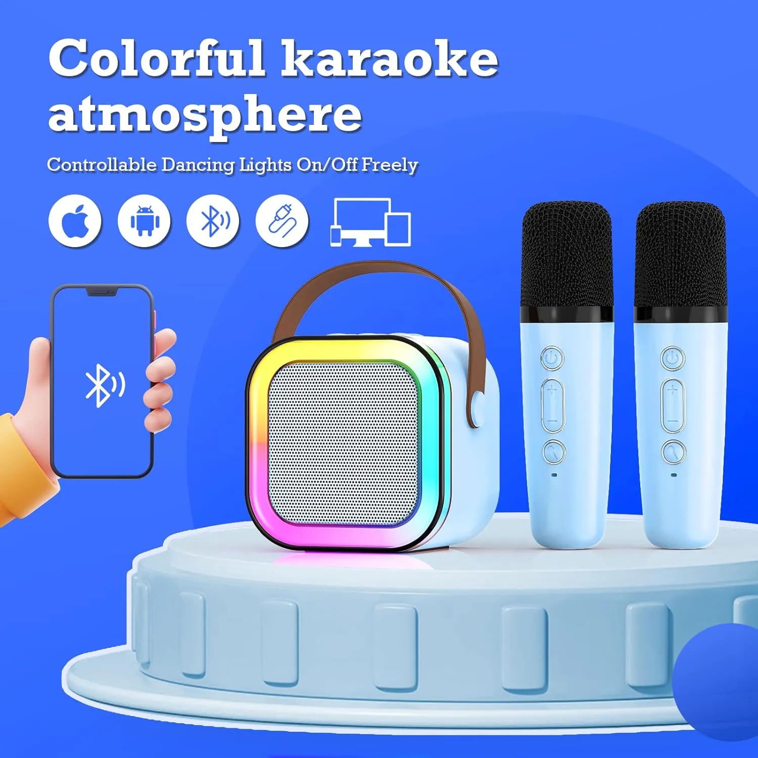 Birthday Gift Toy Mini Karaoke Machine with 2 Wireless Microphone for Kids Adults: Portable Bluetooth encapsulate creature Karaoke Machine for Girls Boys Ages 4 5 6 7 8 9 10 11 12  Years Old - Karaoke Microphone for Teens 