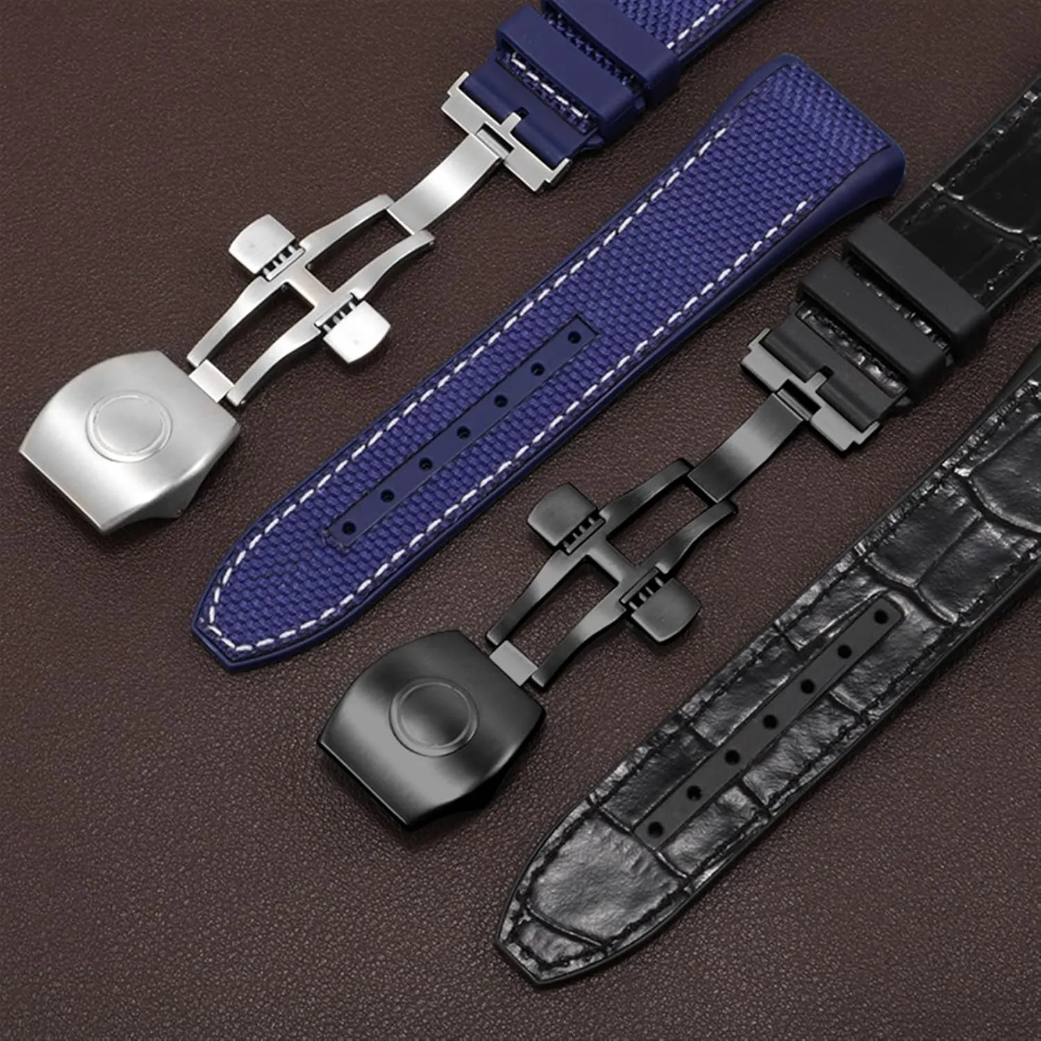 Black Blue Folding Buckle Watch Strap for Franck Muller V45 Series 28mm Nylon Genuine Leather Silicone hop realization Watchband 