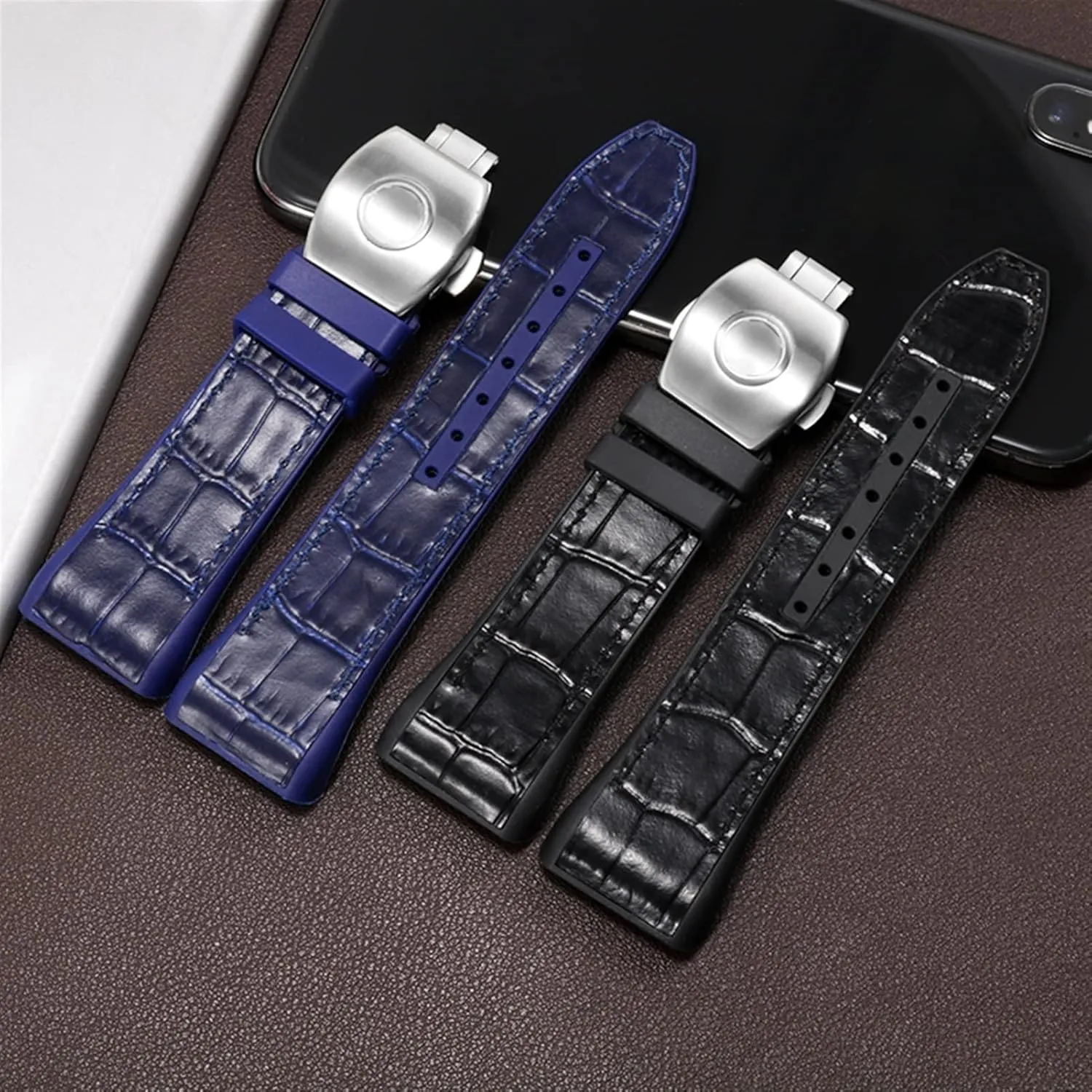 Black Blue Folding Buckle Watch Strap for Franck Muller V45 Series 28mm Nylon Genuine Leather Silicone hop realization Watchband 