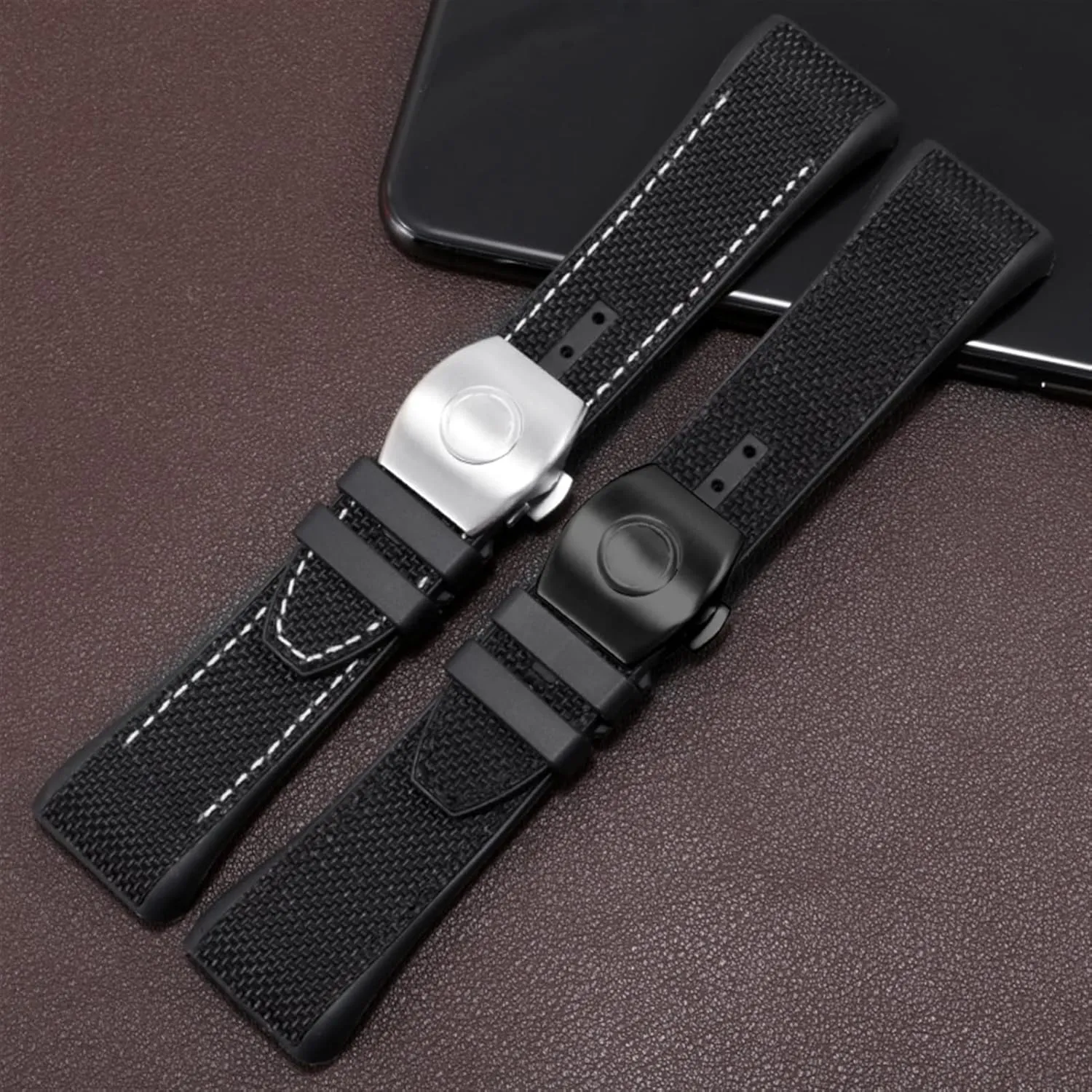 Black Blue Folding Buckle Watch Strap for Franck Muller V45 Series 28mm Nylon Genuine Leather Silicone hop realization Watchband 