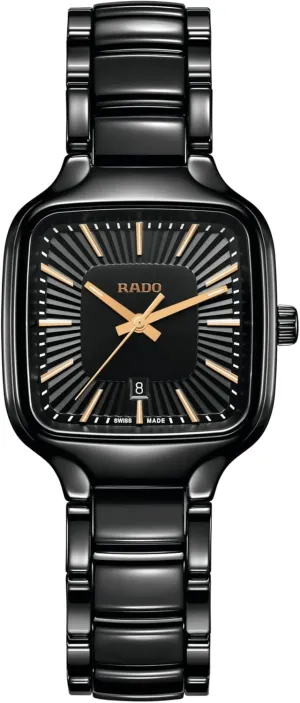 Black cajun Ladies Dial with Rose Gold Indexes, Date Display and Swiss Automatic Movement Rado True Square 
