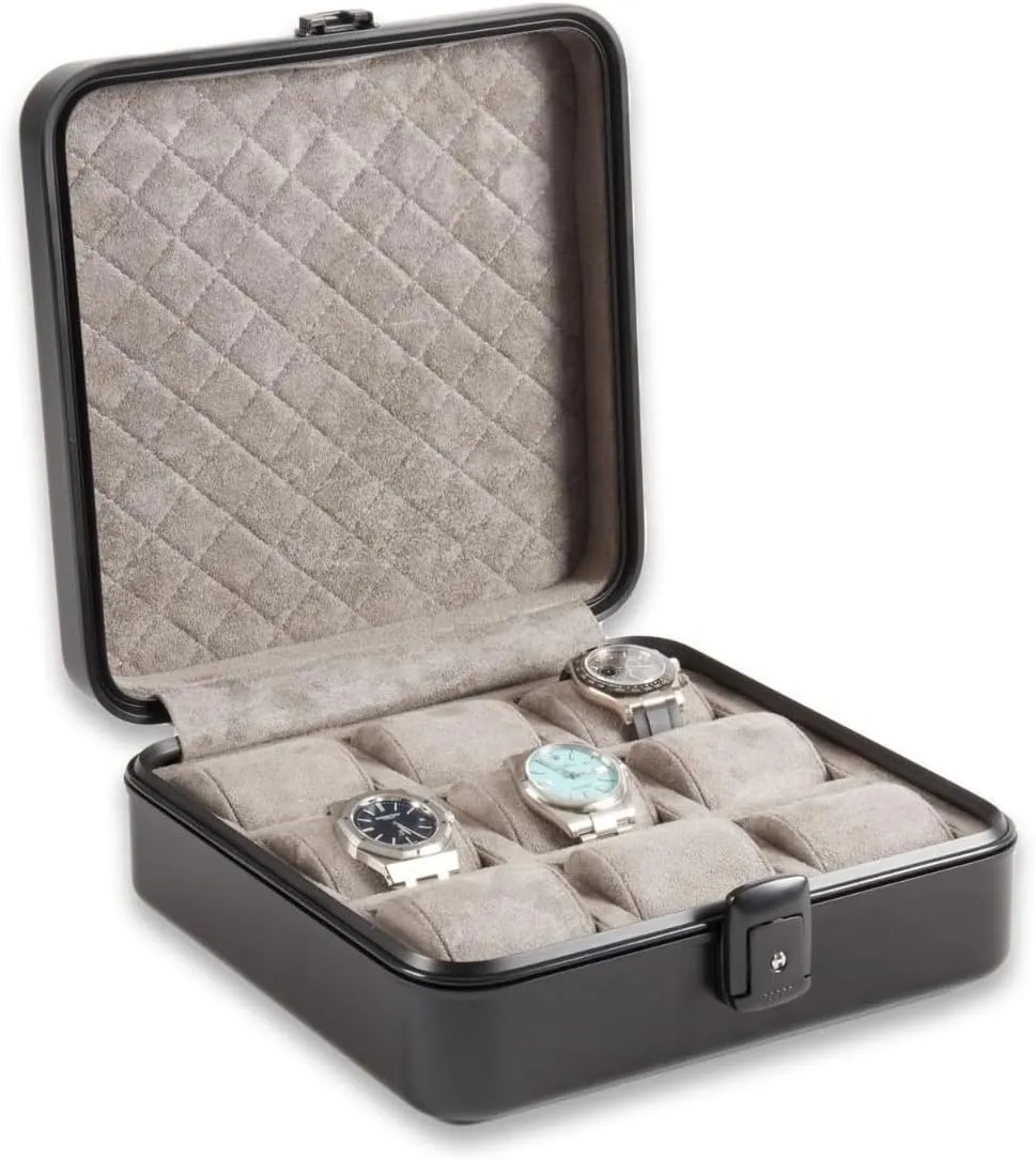 Black millet pride facility proboscis shallow ?C 9-Slot Locking Travel Box with Soft Interior for Watch Storage Bey-Berk Prague Aluminum Watch Case in Matte 