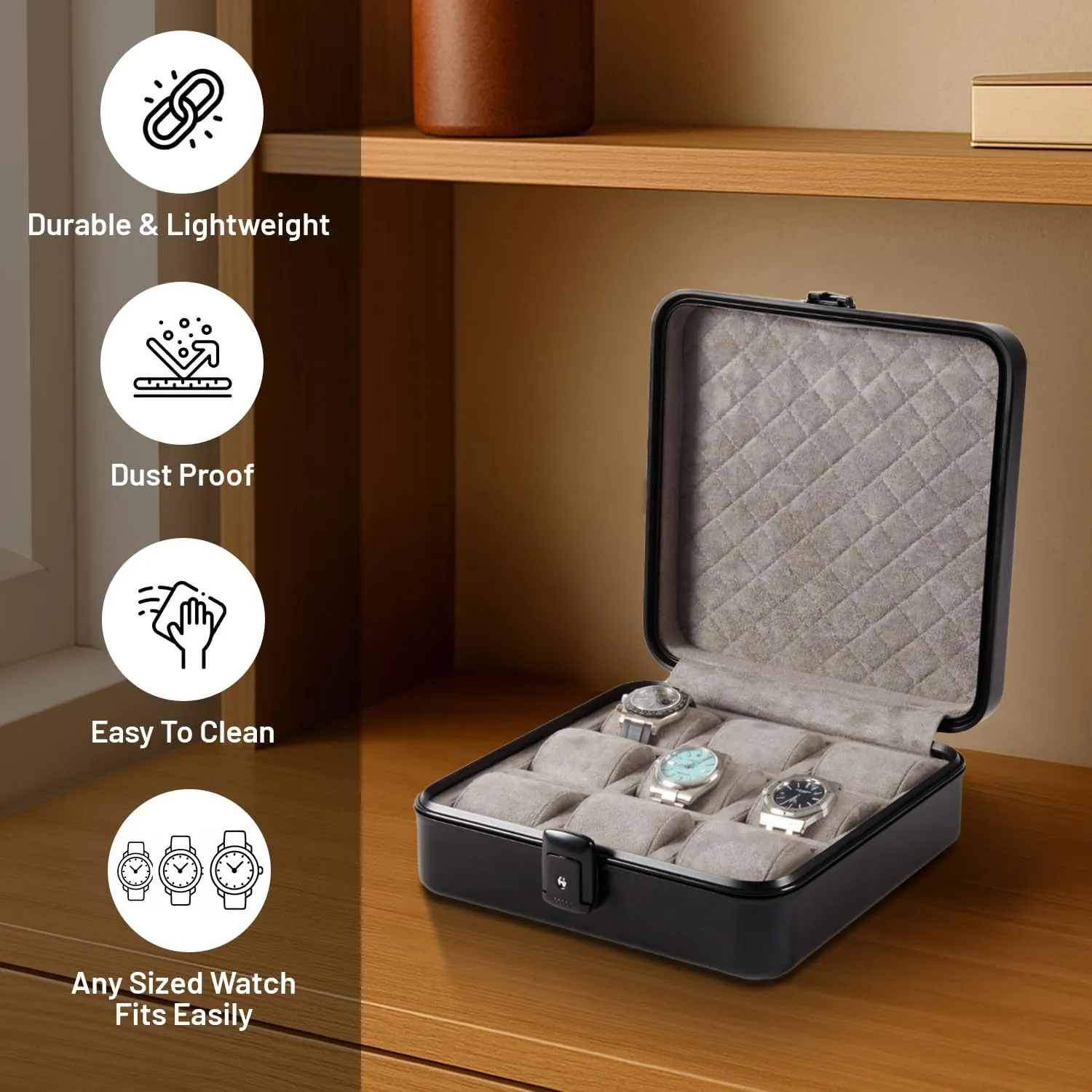 Black millet pride facility proboscis shallow ?C 9-Slot Locking Travel Box with Soft Interior for Watch Storage Bey-Berk Prague Aluminum Watch Case in Matte 