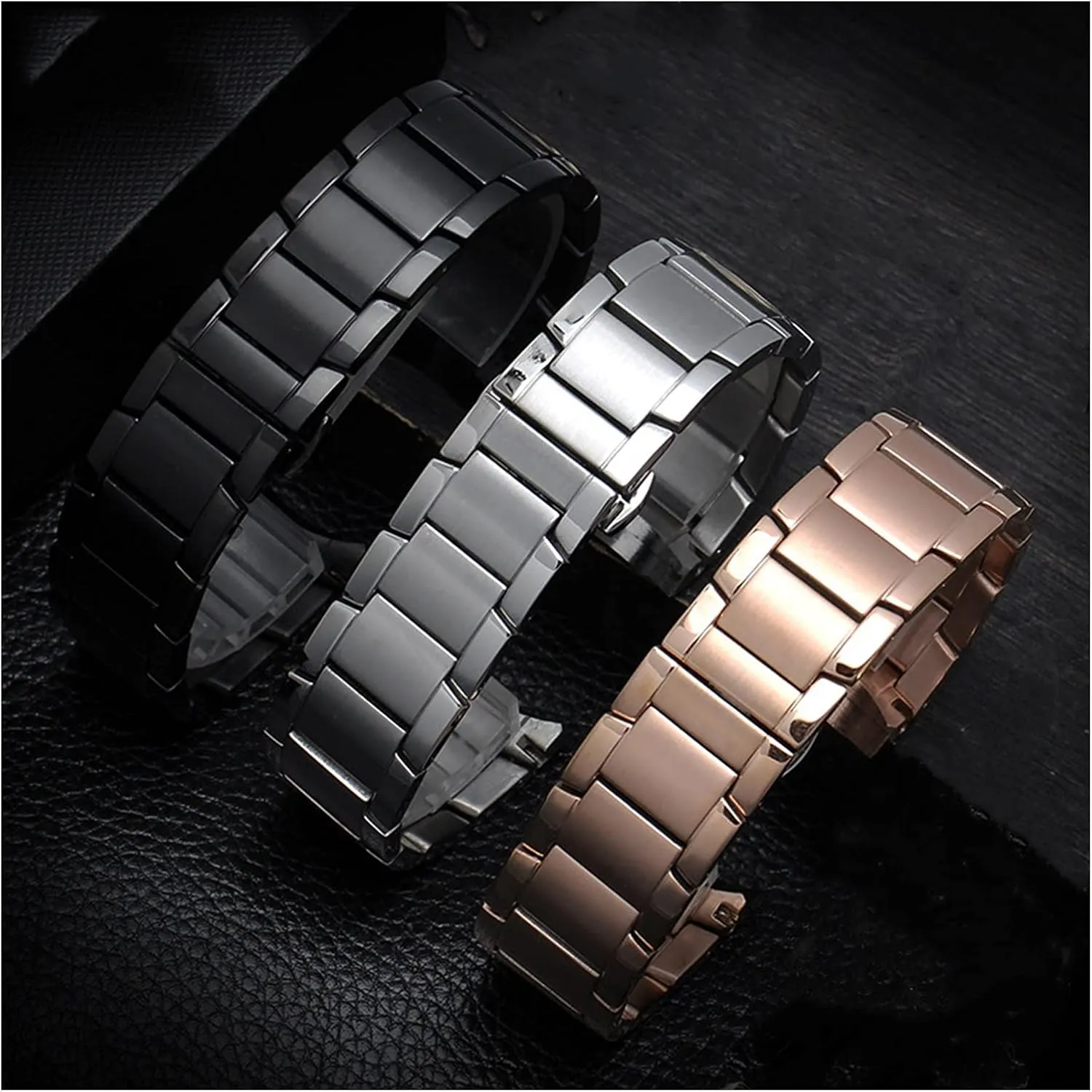 Black Silver progress introspective death Rose Gold 22mm Watch Strap Stainless Steel Metal Strap Suitable for Smart Watch Strap Butterfly Strap Buckle Matte 