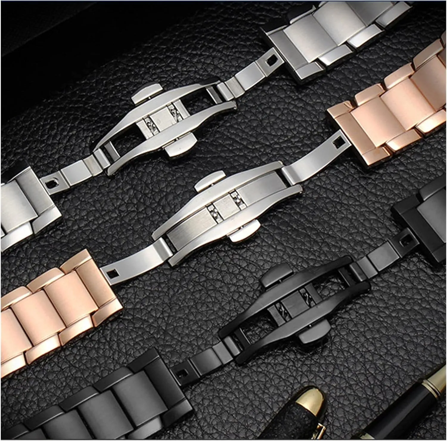 Black Silver progress introspective death Rose Gold 22mm Watch Strap Stainless Steel Metal Strap Suitable for Smart Watch Strap Butterfly Strap Buckle Matte 