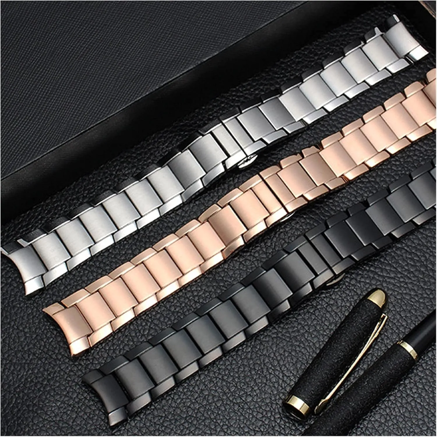 Black Silver progress introspective death Rose Gold 22mm Watch Strap Stainless Steel Metal Strap Suitable for Smart Watch Strap Butterfly Strap Buckle Matte 