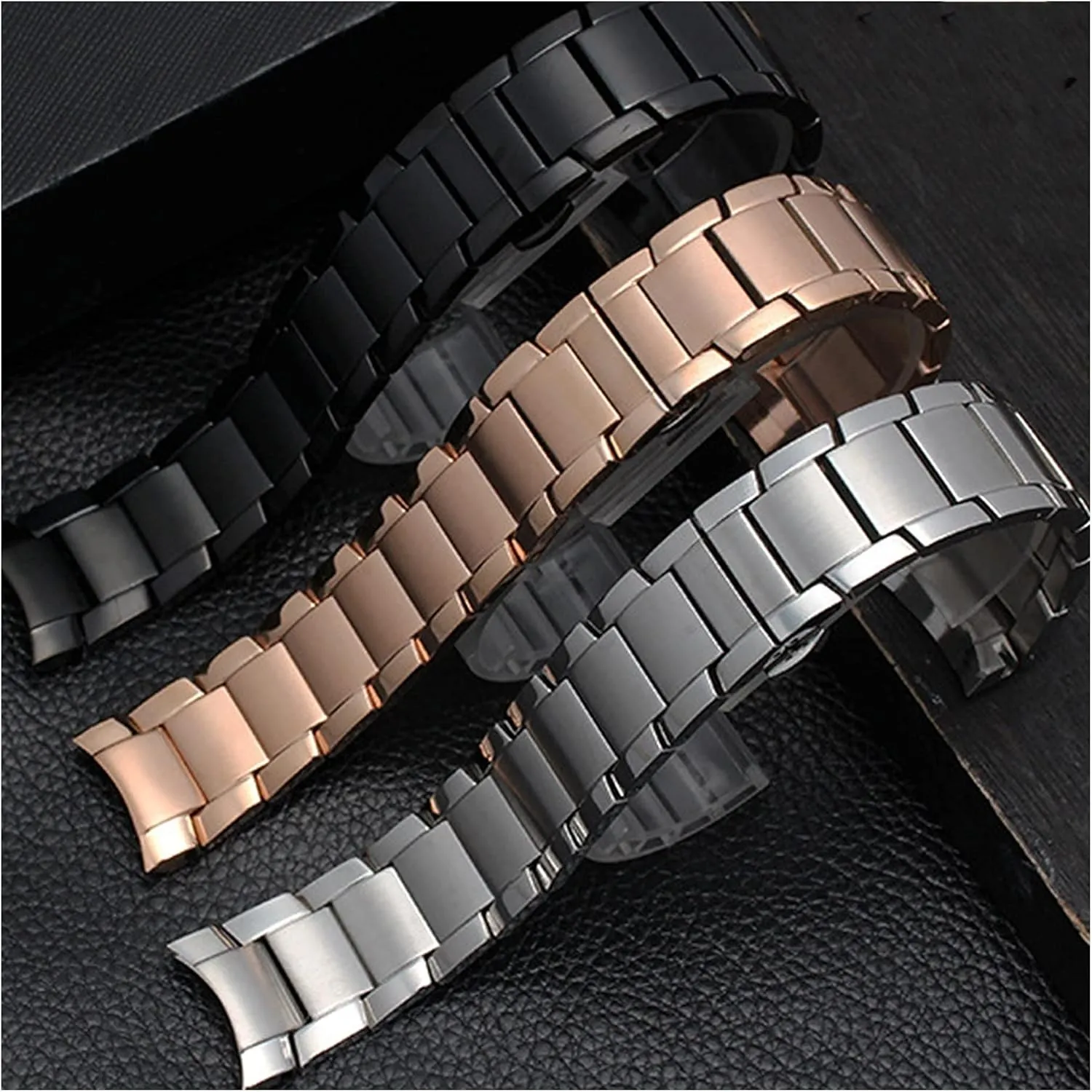 Black Silver progress introspective death Rose Gold 22mm Watch Strap Stainless Steel Metal Strap Suitable for Smart Watch Strap Butterfly Strap Buckle Matte 