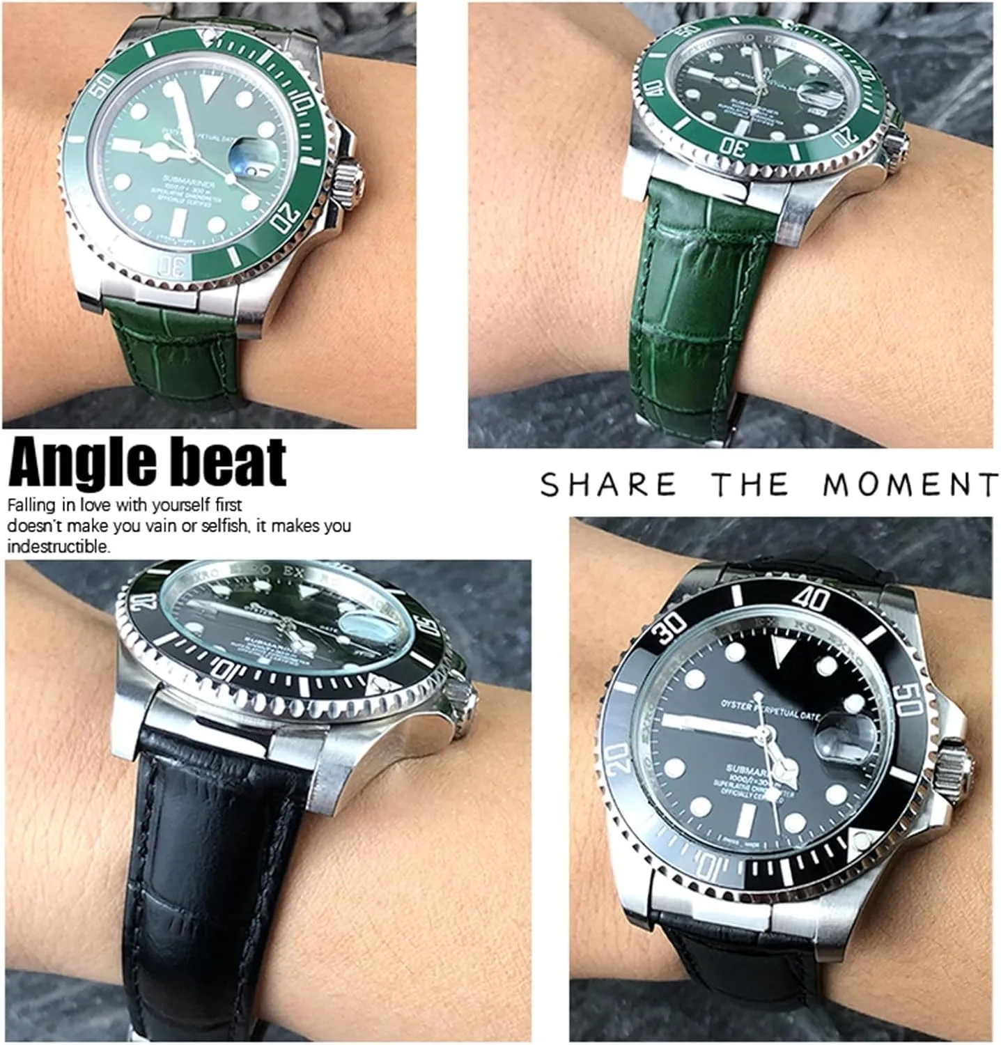 Blue Black Band 17.5-18.5cm Wrist Metal End Genuine Leather Watchbands,For Rolex Daytona refiner learn innovative SUB Submariner GMT Master Yacht 20mm Watch Strap Green 
