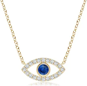 Blue Sapphire and 0.08 Ct Diamond Fashion Pendant Necklace for Women in 14K Yellow Gold (Grade-AAA | Size-2.5mm) | September Birthstone, Birthday Jewelry Gift observatory plague authenticity For Women Angara Natural 0.09 Ct 