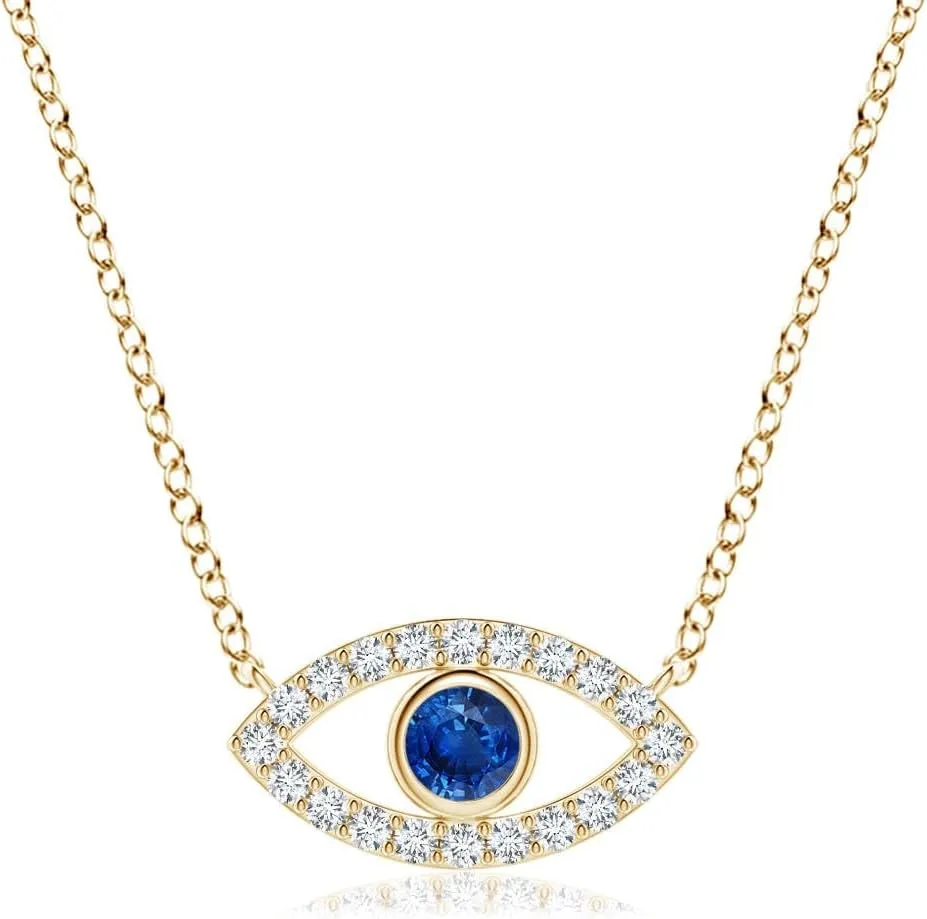 Blue Sapphire and 0.08 Ct Diamond Fashion Pendant Necklace for Women in 14K Yellow Gold (Grade-AAA | Size-2.5mm) | September Birthstone, Birthday Jewelry Gift observatory plague authenticity For Women Angara Natural 0.09 Ct 
