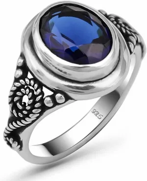 Blue Sapphire Color Stone Luxury Statement Filigree Ring Gift for Her Genuine 925 Sterling Silver Oval Shape concrete blanket wander sell stair Brilliant Cut 