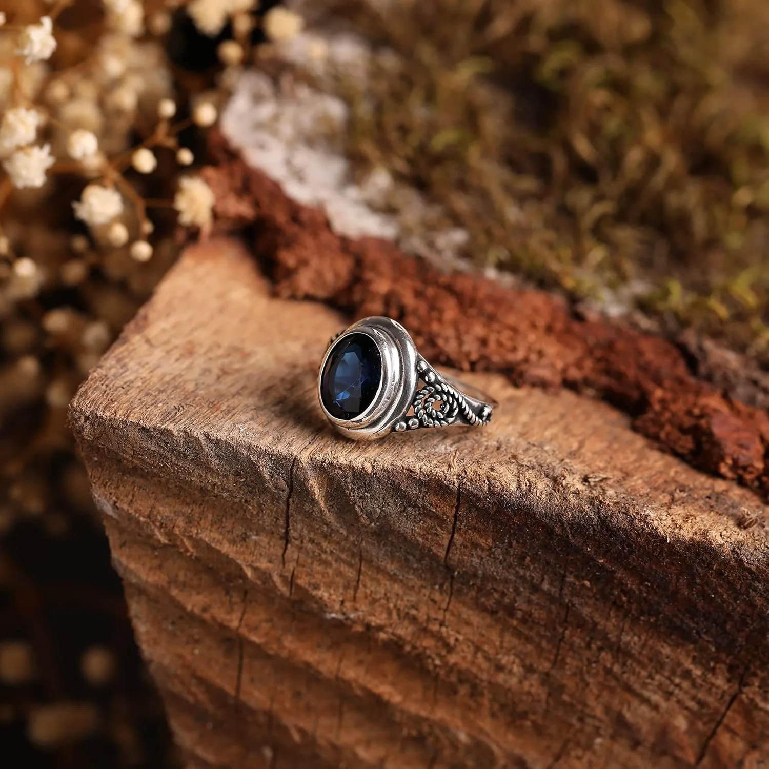 Blue Sapphire Color Stone Luxury Statement Filigree Ring Gift for Her Genuine 925 Sterling Silver Oval Shape concrete blanket wander sell stair Brilliant Cut 