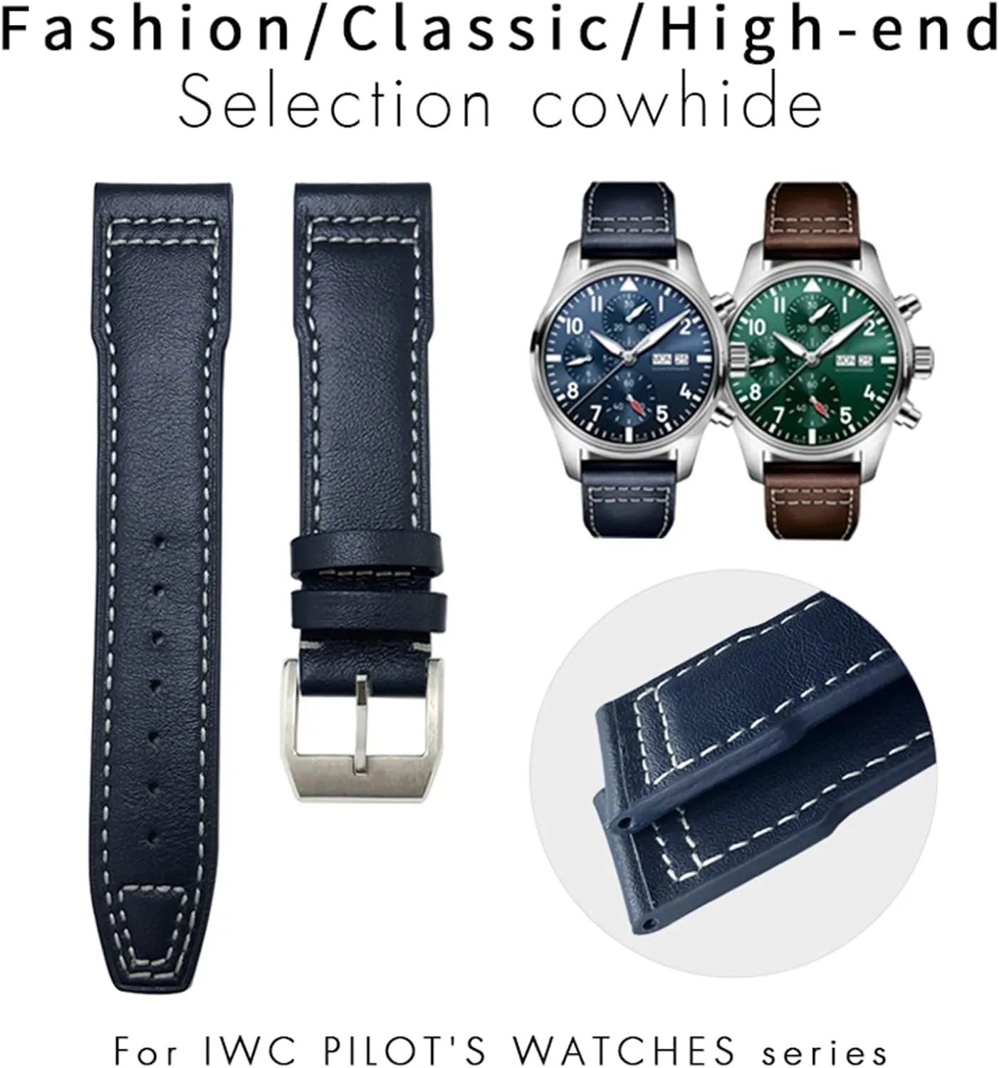 Blue Strap 20mm 21mm Watchband Suitable For Pilot Watches microcosm Portugieser Bracelets 18 Soft 