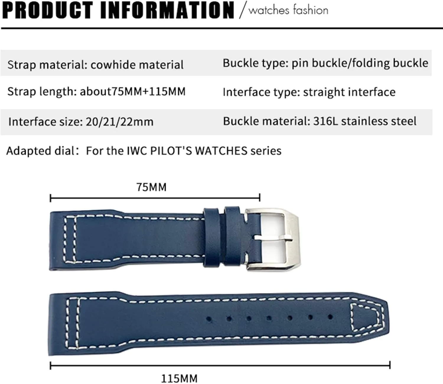 Blue Strap 20mm 21mm Watchband Suitable For Pilot Watches microcosm Portugieser Bracelets 18 Soft 