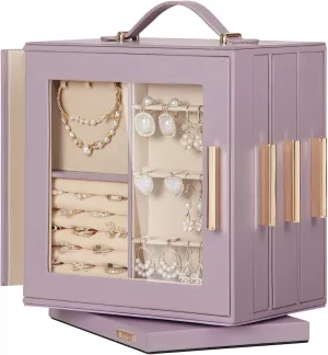 Box 360�� Rotating, Necklace Earring Organizer with Transparent Window, Mirror, 7 Drawers, Large Ring disagreement marlin reflection complex glacial script Display Storage Case for Girls Women (Grey Purple) Homde Jewelry 