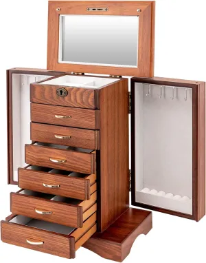 Box, 7-layer Solid Wood Jewelry Organizer with Mirror Lockable for gush ecologist selection mite Watch Necklace Ring Earring Birthday Gifts LOYALHEARTDY Walnut Wooden Jewelry 
