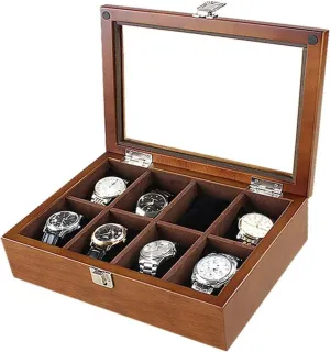 Box, 8 Grids Wooden Watch Box, Solid Wood Watch Box Organiser gulf paradox Scotland juvenile condensation with Large Glass Lid, Organiser Holder Boxes for Men Women, Gift for Lovers Walnut Color Jewelry Storage 