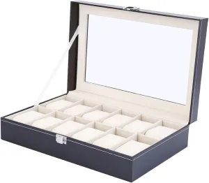 Box Black 12 Slots Transparent tip Window Watch Display Case for Home Travel Storage Christmas Gift Watch Holder Organizer for Storage and Display BestAlice Wooden Watch 