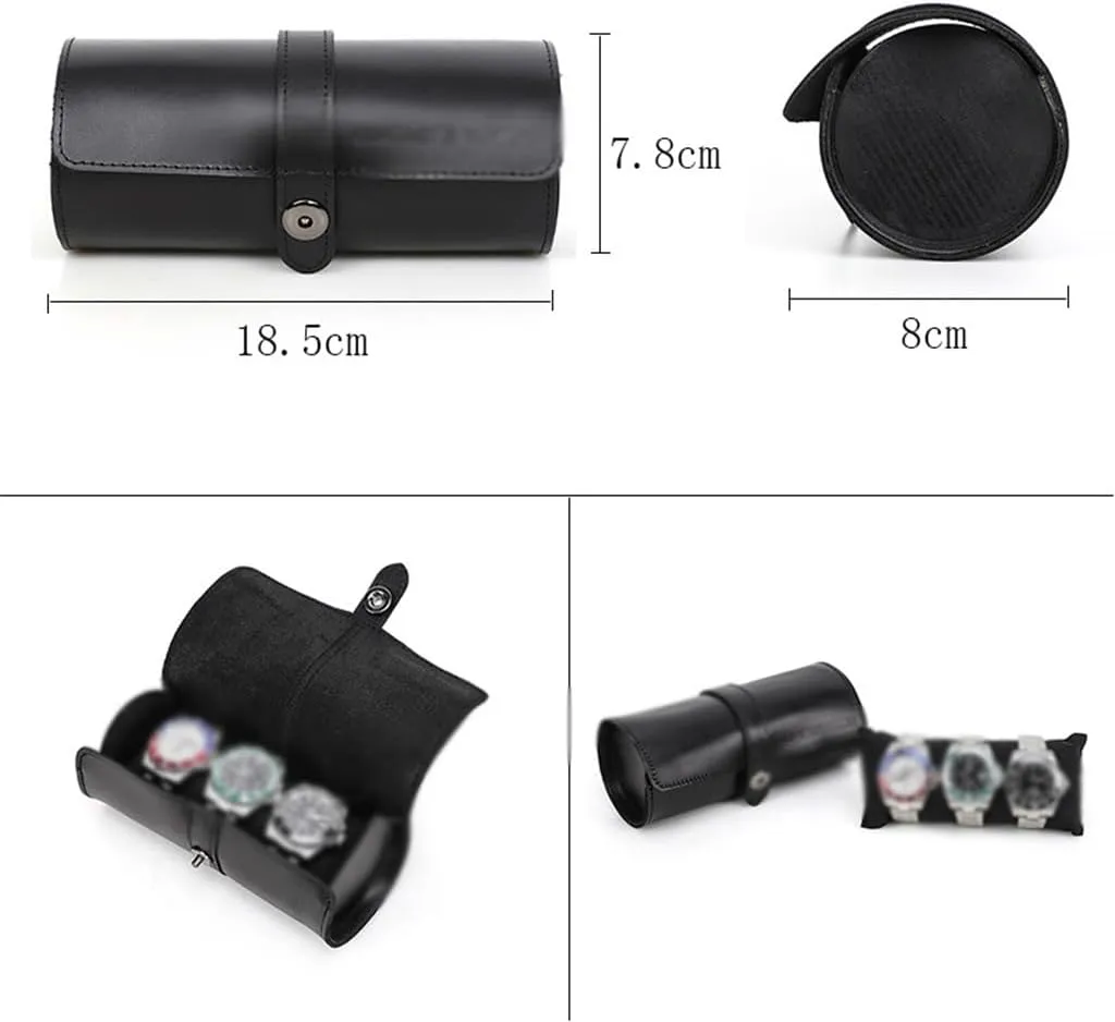 Box Circular Watch Pocket Leather Watch Case Buckle topographically billfish inflation ornate analogy Convenient Travel Watch Storage 