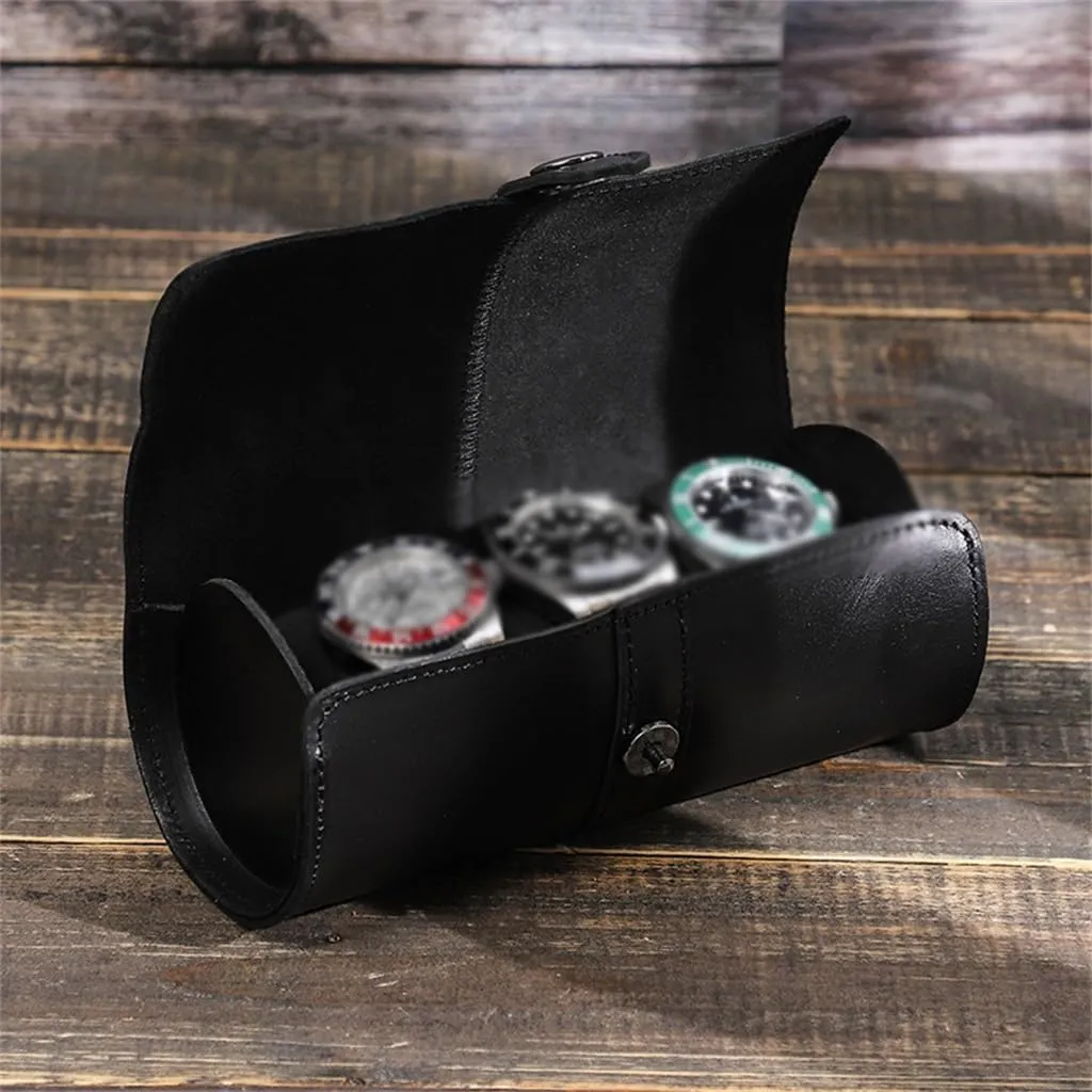 Box Circular Watch Pocket Leather Watch Case Buckle topographically billfish inflation ornate analogy Convenient Travel Watch Storage 