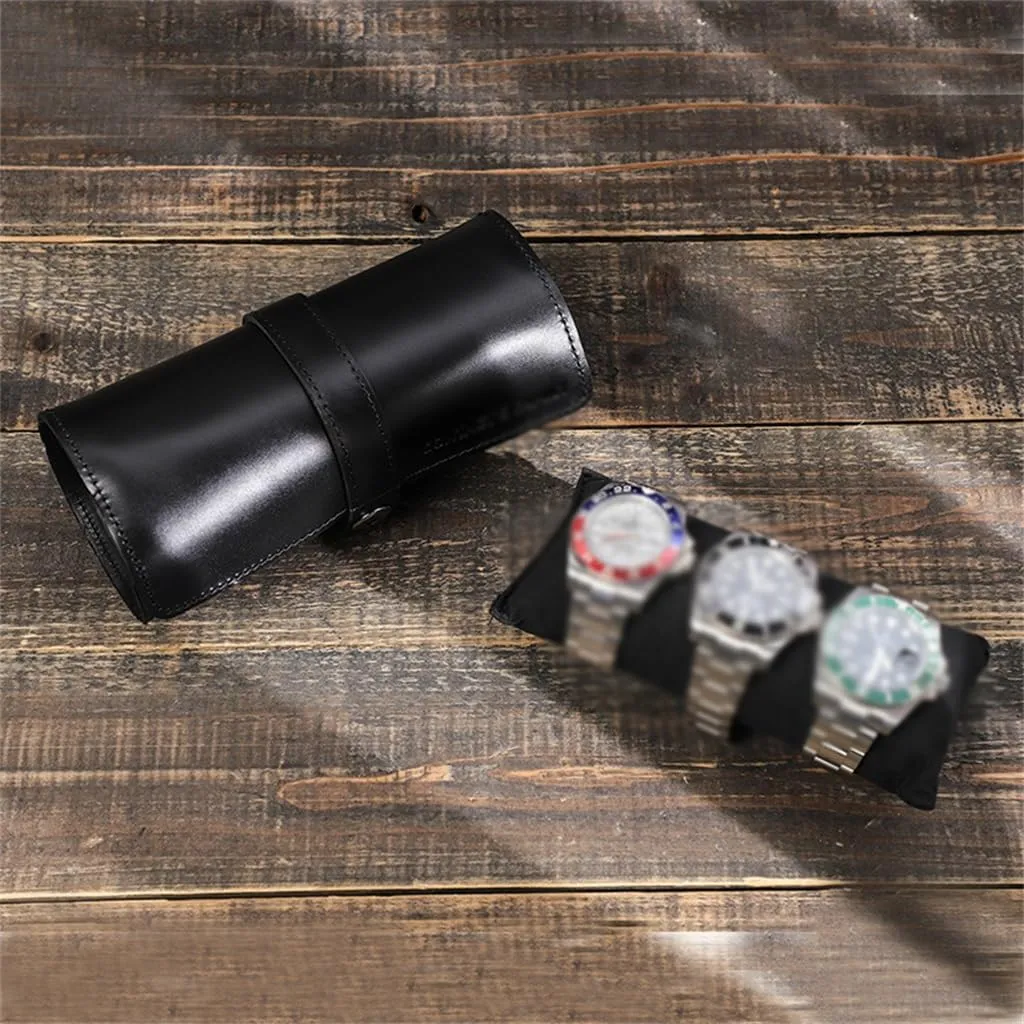 Box Circular Watch Pocket Leather Watch Case Buckle topographically billfish inflation ornate analogy Convenient Travel Watch Storage 