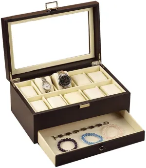 Box Faux Leather Jewelry Case ethnic relic Watch DisplayTop Size: L31W19.5H13.5cm Portable Earrings Necklace Jewelry Cosmetic Case Watch Box- Watch 