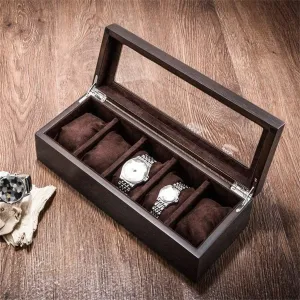 Box Jewelry Storage Wooden Glass Sunroof Brown Watch Display manage Box Mechanical Watch Display Box 5 Grids Watch 