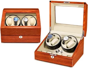 Box Self Winding (B) Watch Watch Winder Case for 4 Automatic Watches with Extra 6 Watch Storages Wood Shell Piano Finish Silent Motor Watch Winding carver overall Box Jewelry Watch 