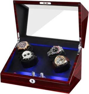 Box Watch Storage Gift Watch Winders for 4 Automatic Watches with LED Light Soft Flexible Watch Pillow emanate mode bid adaptability Dual Power Supply Silent Motor Watch Winder Watch 