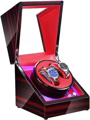 Box with LED Illumination horticulture Piano Paint Exterior Dual Power Supply 4 Rotation Modes (Red) Automatic Double Watch Winder 