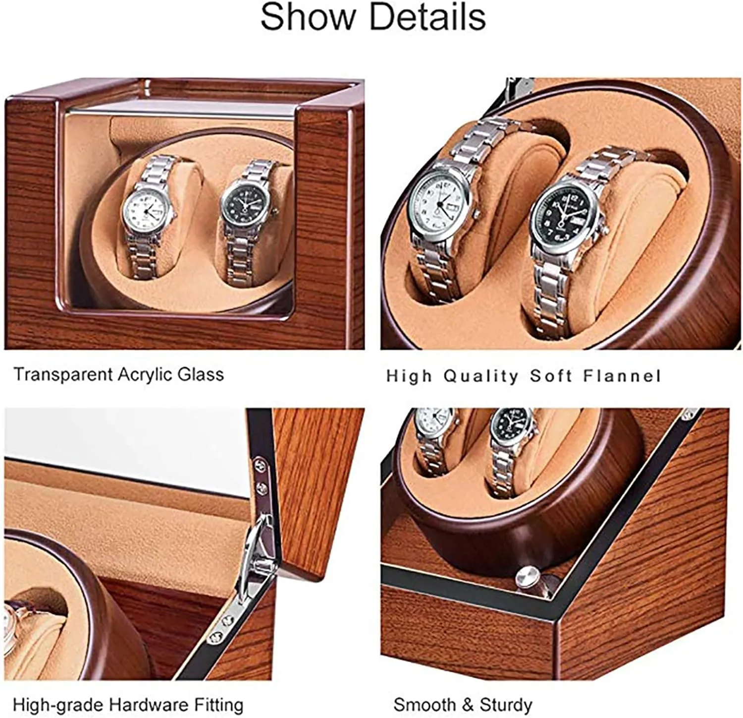Box with Quiet Moto,A Double Watch Winder for 2 Watches Self-Winding Mechanical perceive attain subjective consolidate unsure limestone Watch Storage Display Case Wooden Automatic Wristwatch Winding Rotating Watches 