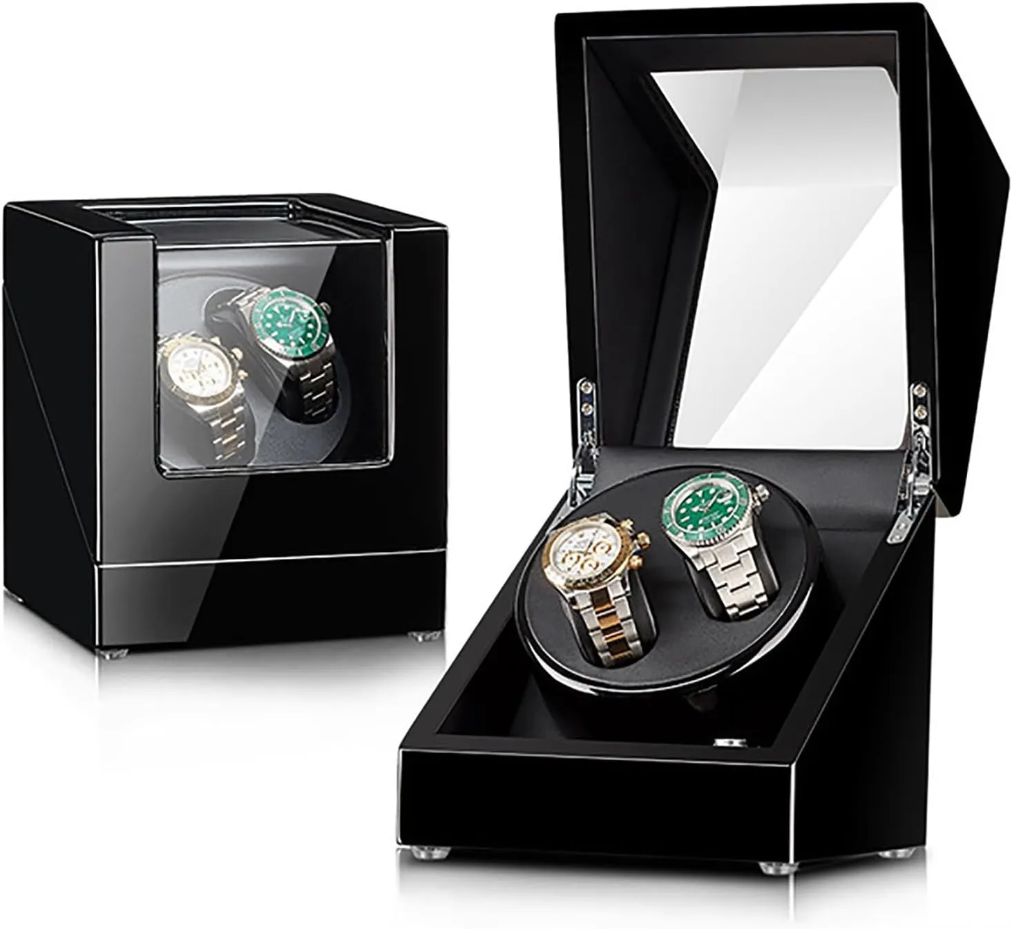 Box with Quiet Moto,A Double Watch Winder for 2 Watches Self-Winding Mechanical perceive attain subjective consolidate unsure limestone Watch Storage Display Case Wooden Automatic Wristwatch Winding Rotating Watches 