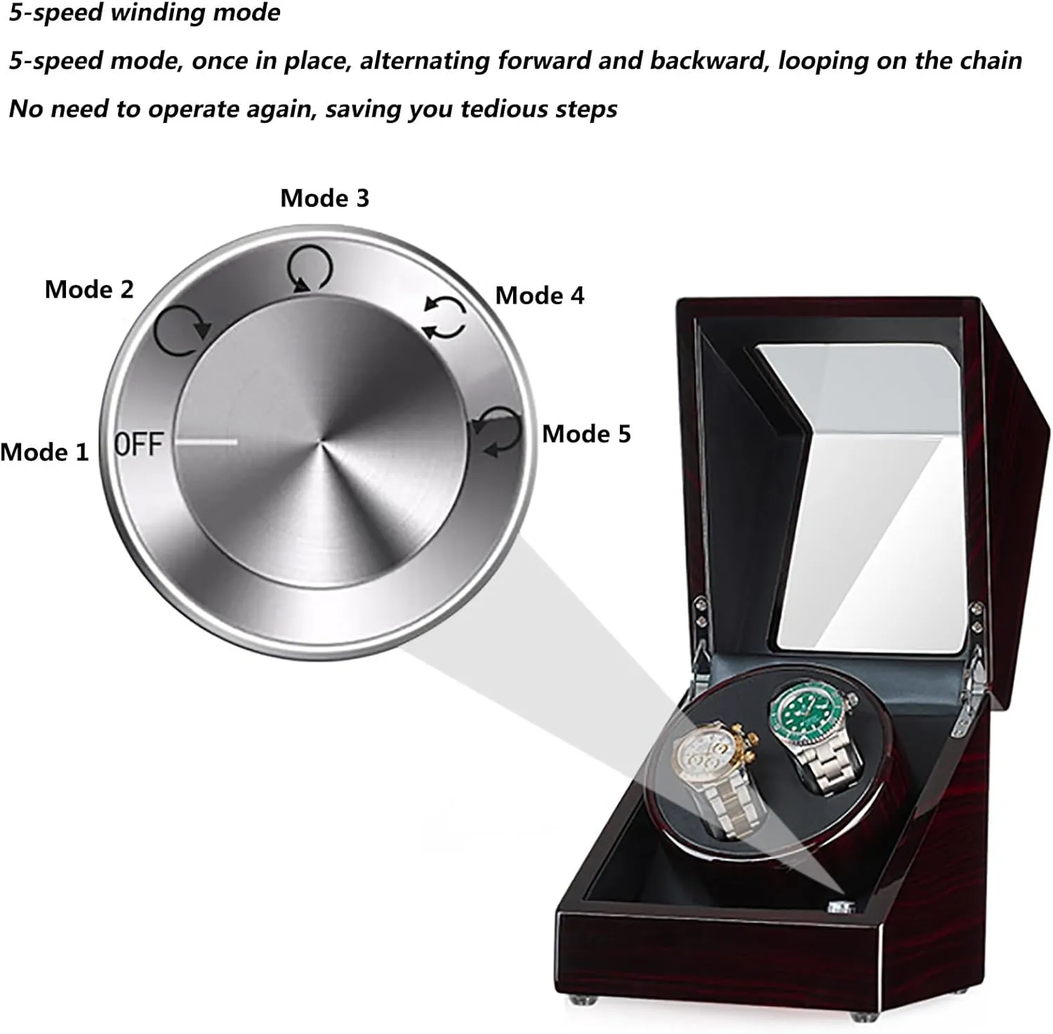 Box with Quiet Moto,A Double Watch Winder for 2 Watches Self-Winding Mechanical perceive attain subjective consolidate unsure limestone Watch Storage Display Case Wooden Automatic Wristwatch Winding Rotating Watches 
