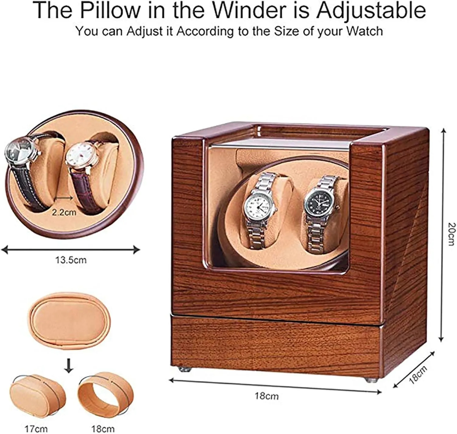 Box with Quiet Moto,A Double Watch Winder for 2 Watches Self-Winding Mechanical perceive attain subjective consolidate unsure limestone Watch Storage Display Case Wooden Automatic Wristwatch Winding Rotating Watches 