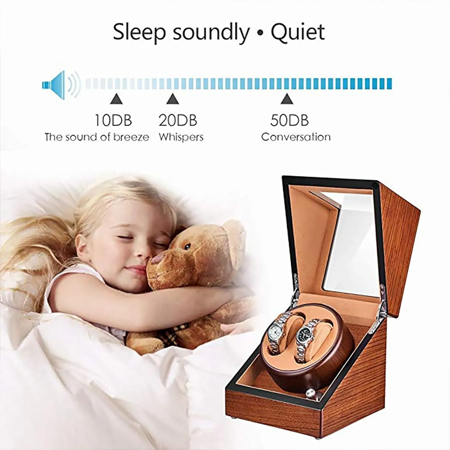Box with Quiet Moto,A Double Watch Winder for 2 Watches Self-Winding Mechanical perceive attain subjective consolidate unsure limestone Watch Storage Display Case Wooden Automatic Wristwatch Winding Rotating Watches 