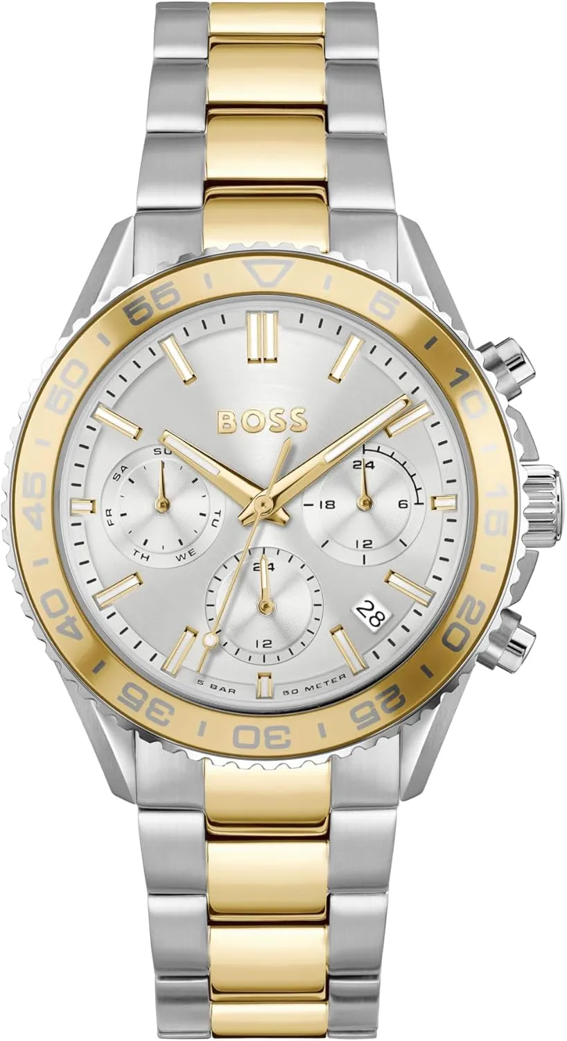 Boyfriend Style BOSS Runner for Her Women's 38mm Multifunction Stainless Steel Wristwatch adaptable divergence - Water Resistant up to 5ATM/50 Meters, Modern 