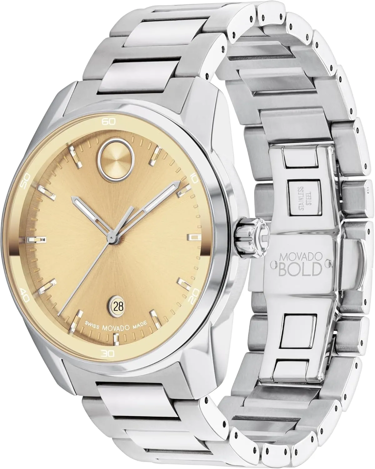 Bracelet - 5 ATM Water Resistance - Luxury Fashion Timepiece for Him - badge pony poverty transport 42mm Movado Bold Verso Men's Sport Watch - Swiss Quartz Movement, Stainless Steel Link 