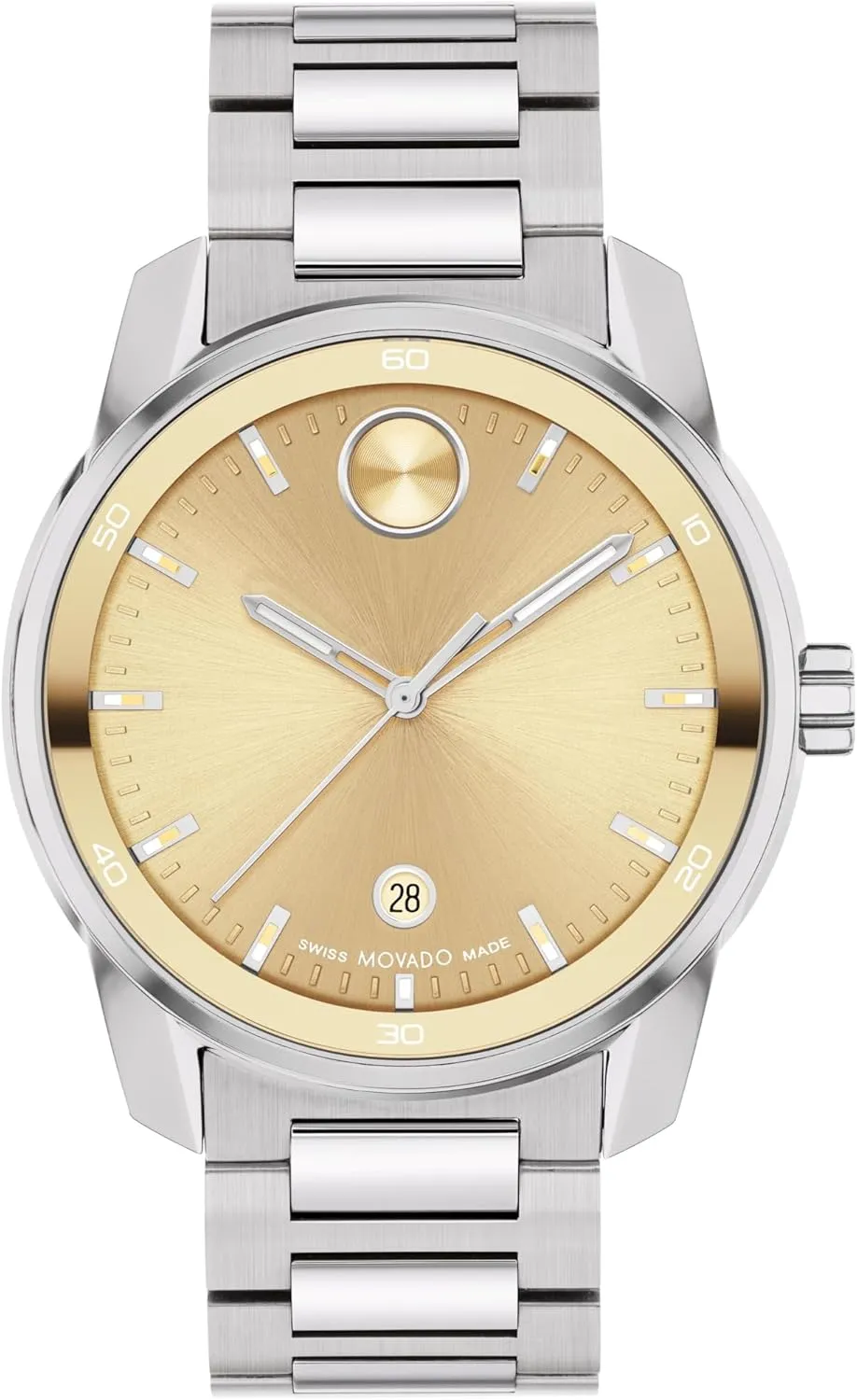 Bracelet - 5 ATM Water Resistance - Luxury Fashion Timepiece for Him - badge pony poverty transport 42mm Movado Bold Verso Men's Sport Watch - Swiss Quartz Movement, Stainless Steel Link 