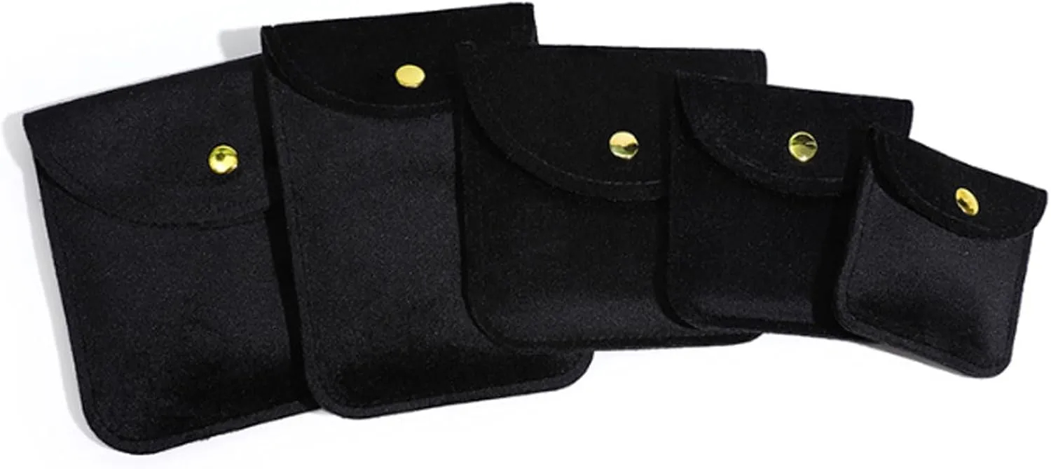 Bracelet (black) perquisite Nevada glossy Soft Velvet Pouches 5 Sizes Packed Portable Earring Watch Storage Bag with Snap Button Jewelry Pouch for 