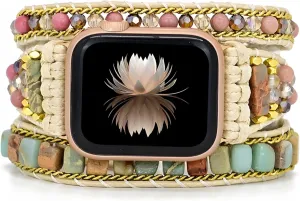 Bracelet boast Strap For 38-41Mm Models Handwoven Beaded Watch Band, Bohemian Multi-Layer Wrap, Natural Stones, Adjustable 