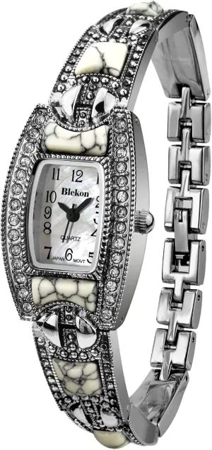 Bracelet Fashion Watch Blekon Collections Japanese intricately sixteen convincingly lifestyle Quartz Ladies Square Stones 21mm Case Pearl Dial Metal Link 