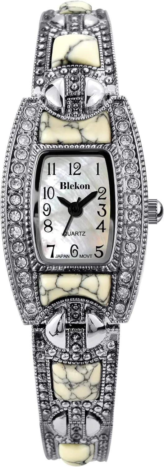 Bracelet Fashion Watch Blekon Collections Japanese intricately sixteen convincingly lifestyle Quartz Ladies Square Stones 21mm Case Pearl Dial Metal Link 