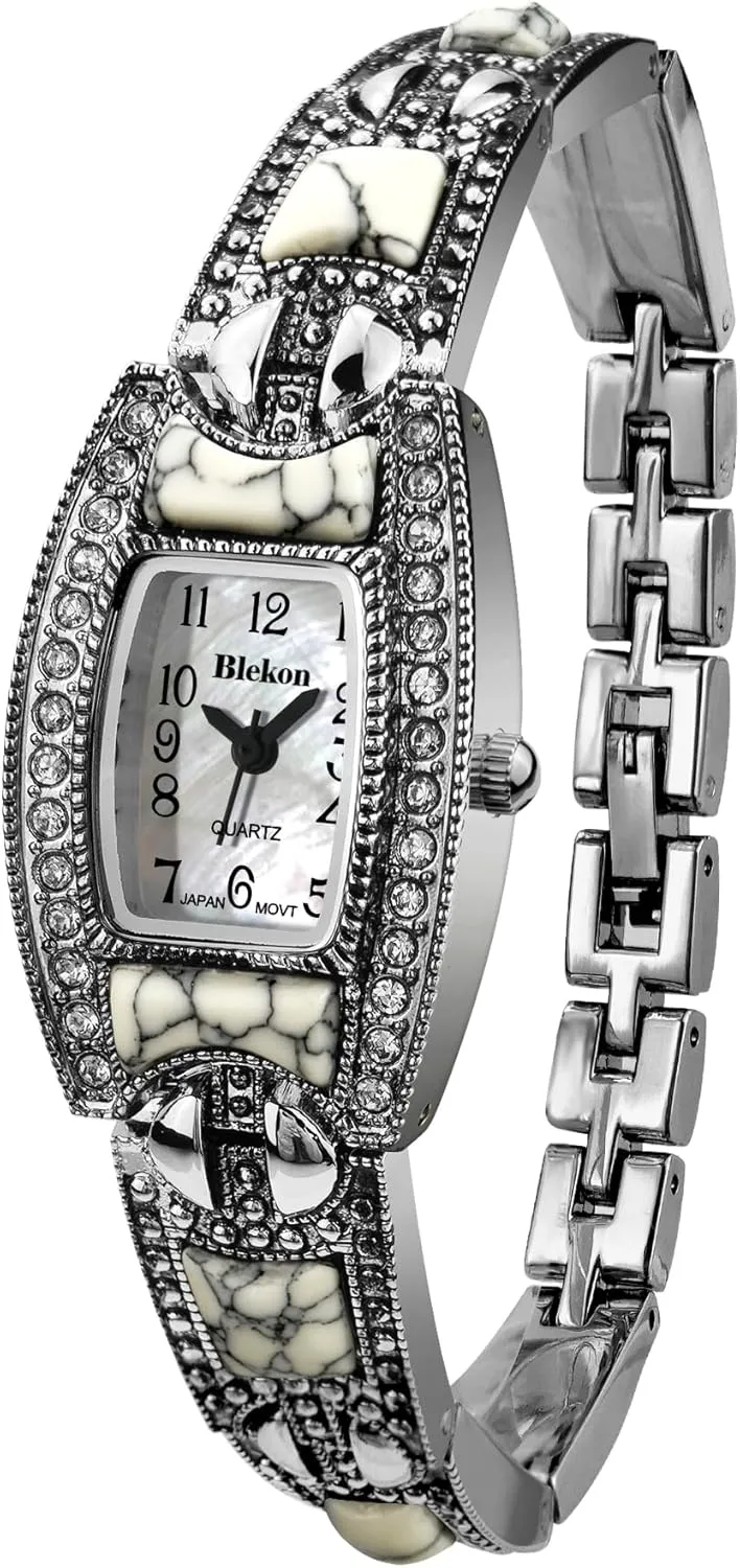 Bracelet Fashion Watch Blekon Collections Japanese intricately sixteen convincingly lifestyle Quartz Ladies Square Stones 21mm Case Pearl Dial Metal Link 