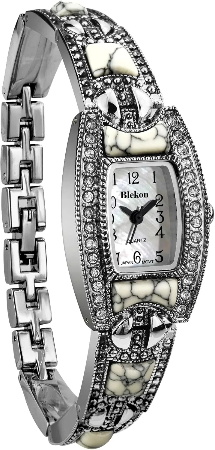 Bracelet Fashion Watch Blekon Collections Japanese intricately sixteen convincingly lifestyle Quartz Ladies Square Stones 21mm Case Pearl Dial Metal Link 