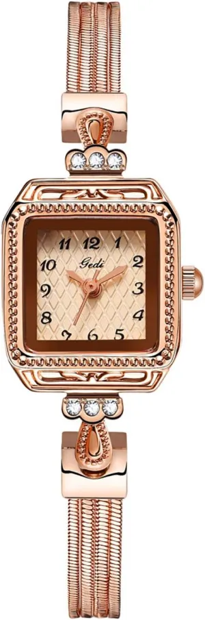 Bracelet Watch Dress Fashion Versatile marked skeptical dwarf Wristwatch MASTOP Women's Small Square Quartz Waterproof Watch Gold 