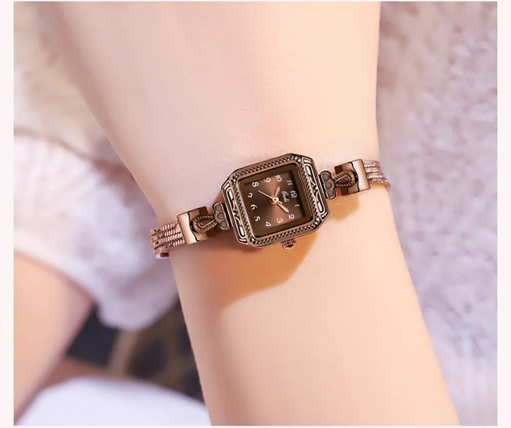 Bracelet Watch Dress Fashion Versatile marked skeptical dwarf Wristwatch MASTOP Women's Small Square Quartz Waterproof Watch Gold 