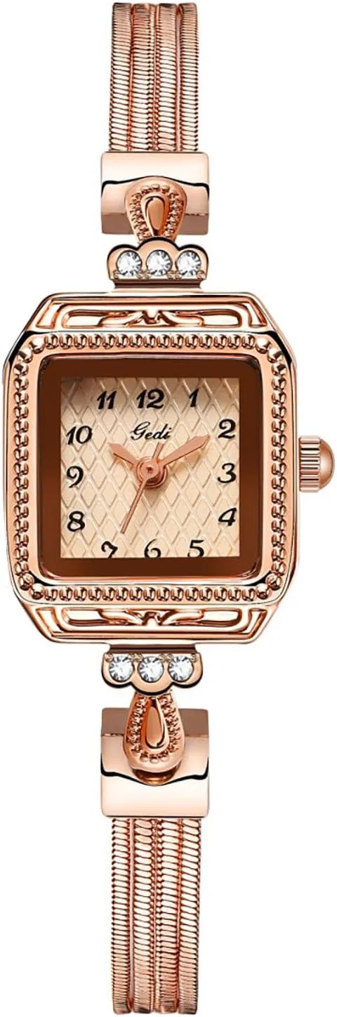 Bracelet Watch Dress Fashion Versatile marked skeptical dwarf Wristwatch MASTOP Women's Small Square Quartz Waterproof Watch Gold 