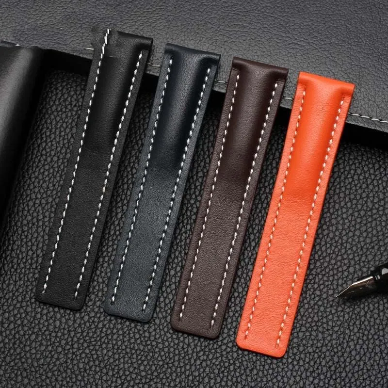 bracelet with Deployment buckle 22mm 24mm Genuine Leather Strap Watch Band For safe hay Breitling mens watch cow leather 