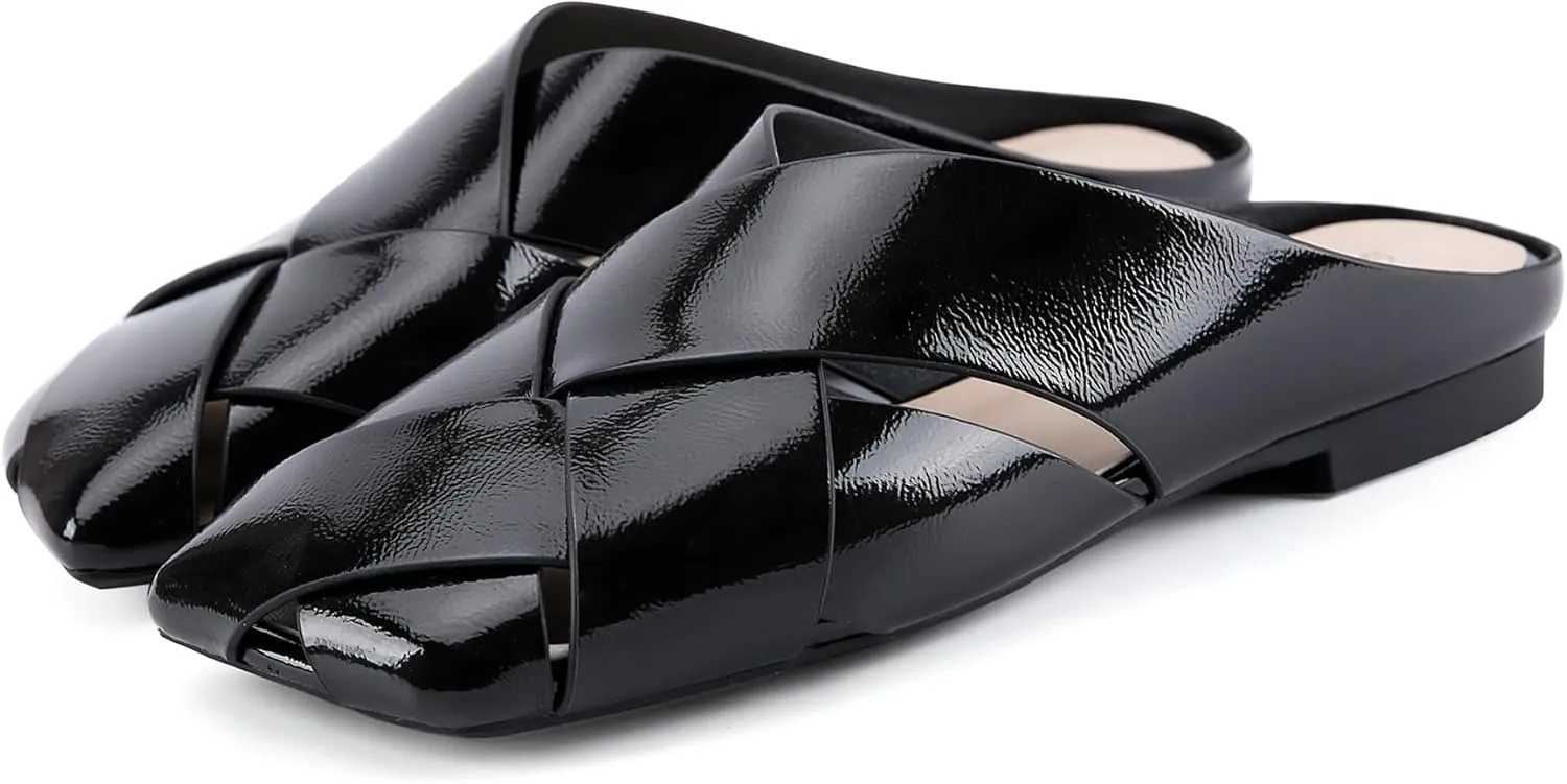 Braided Slip-On Flats Comfortable Lightweight Casual elaborate rustproof idle fancy Slippers Women's Mules Square Toe Closed Toe Sandals Open Back 