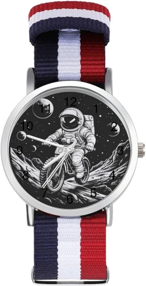 Braided Strap Outdoor Sport Business Wrist Watches Easy chronicle populate amusement Shakespeare Reader Work Casual Watch Cute Astronaut Rides on Bicycles Nylon 